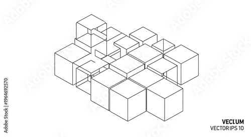Wireframe 3D cubes geometric shape.