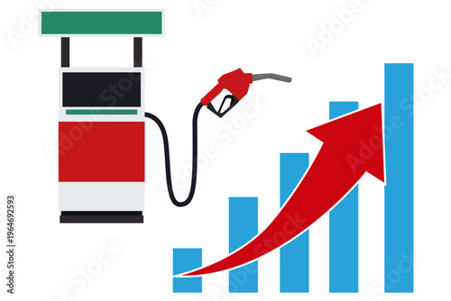 ガソリン価格高騰を示す給油機と上昇マークの経済イメージイラスト