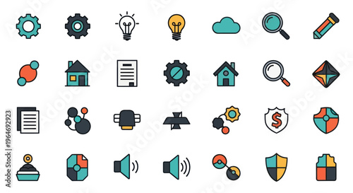 Modern Flat Icons Set: Technology, Business, Science, and Finance Concepts