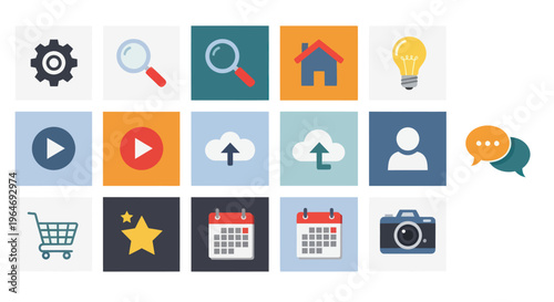 Modern Flat Icons Set: Technology, Communication, Business, and Lifestyle Symbols