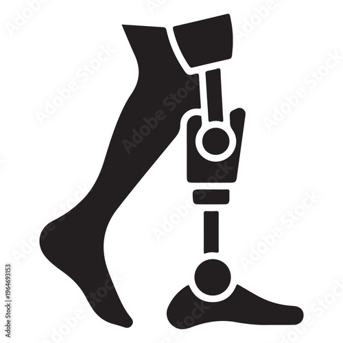 Black Silhouette of Human Leg and Prosthetic Limb on White Background