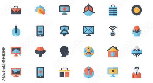 Modern Flat Icons Set: Business, Technology, and Communication Symbols