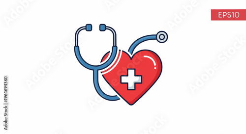 Stethoscope and Heart Icon - Healthcare and Medical Concept Illustration.