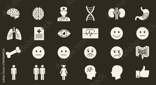 Medical Icons Set: Health, Science, Human Body, Emotions, and Symbols