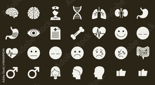 Medical Icons Set: Health, Science, Human Body, Emotions, Symbols