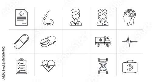 Medical Icons Set: Healthcare, Science, and Emergency Symbols