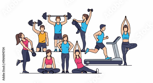 Diverse Group of People Engaging in Various Fitness Activities.