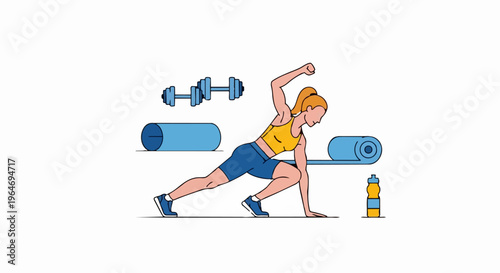 Woman in sportswear doing a lunge with fitness equipment.