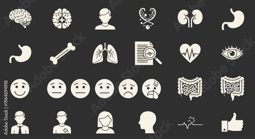 Medical Icons Set: Human Body Organs, Health, Emotions and Diagnosis Symbols