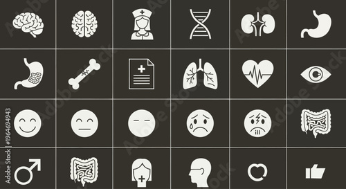 Medical Icons Set: Human Organs, Health Symbols, Emotions, Genetics, Healthcare