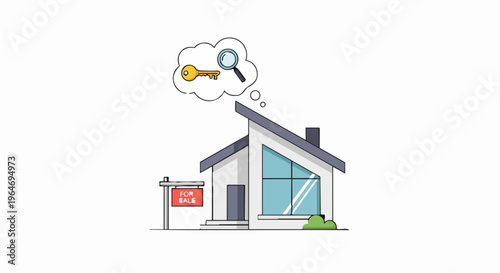 Dreaming of Home Ownership - House with Key and Magnifying Glass.