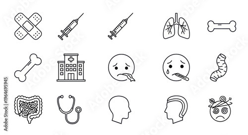 Medical Icons Set: Health, Illness, and Healthcare Symbols