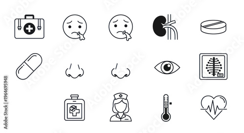 Medical Icons Set: Health, Illness, and Treatment Symbols