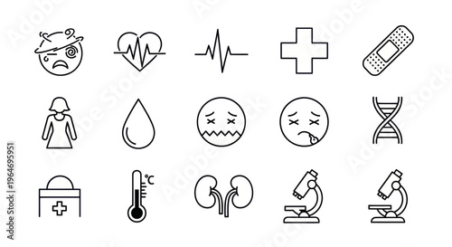 Medical Icons Set: Health, Illness, Science, and Care Symbols