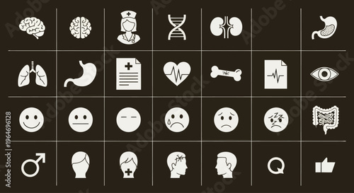 Medical Icons Set: Health, Science, Anatomy, Emotions, Symbols