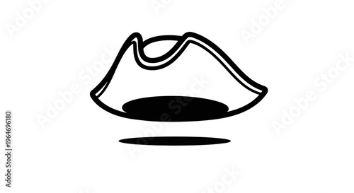 A stylized black silhouette of a fishing hat with a curved brim and adjustable chin strap resting on a plain white surface.