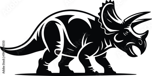 Triceratops dinosaur silhouette tribal style with decorative accents