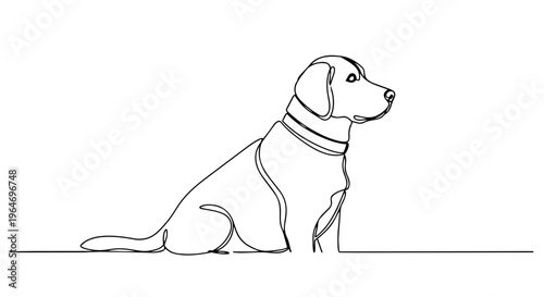 One line drawing of a sitting dog. Continuous line pet animal illustration. Minimalist vector design isolated on white background