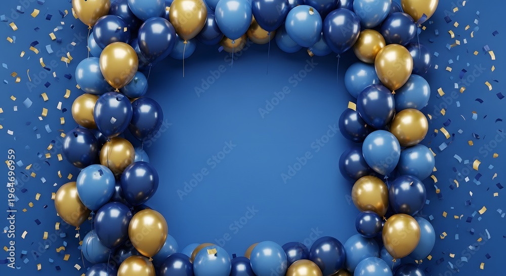 Obraz premium Blue Background with Gold Beads Frame for Birthday, Wedding and Anniversary Gala