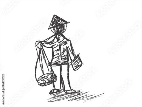 bengali Culture Street Food Vendor Sketch Illustration