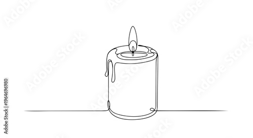 One line drawing of a burning candle. Continuous line minimalist vector illustration of aromatherapy decoration