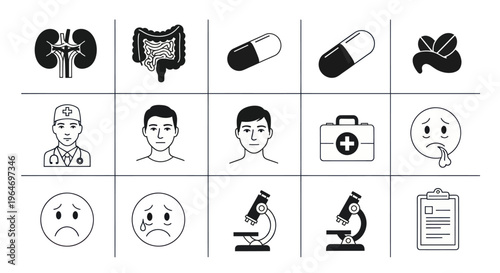 Medical Icons Set: Health, Doctor, Illness, Research, Diagnosis