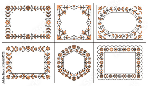 A collection of six unique decorative floral and geometric frames for artistic border designs