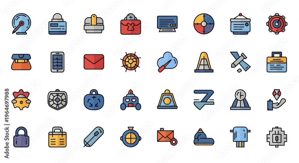 Obraz premium Business and Technology Icons Set: Vector Flat Icons for Web and Mobile Apps