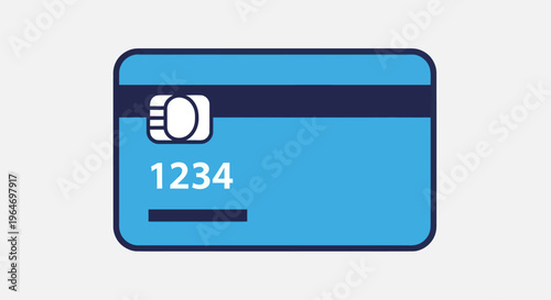 Blue Credit Card Icon with Chip and Magnetic Stripe