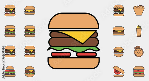 Burger Icons Set: Fast Food Collection