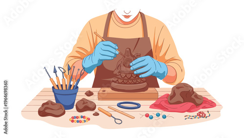 Crafting Creativity: A craftsperson meticulously molds clay, shaping it with precision and passion. The image reflects dedication and skill, where artistic expression takes form.