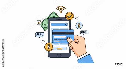 Mobile Payment Concept - Hand Holding Credit Card to Smartphone.