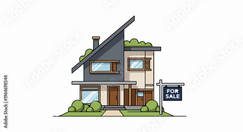 Modern House for Sale Illustration with Unique Architectural Design.