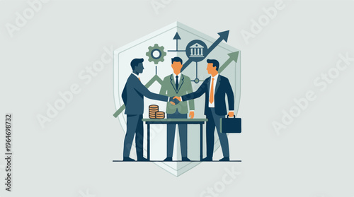 Businessmen shaking hands over deal, financial growth and security concept