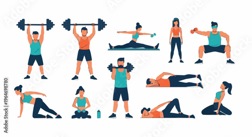 Diverse fitness exercises for a healthy lifestyle and well-being.