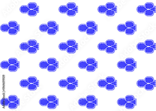 Blue four-leaf clover pattern on a white background with intricate detailing and shading.