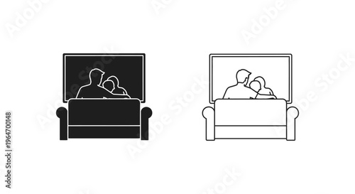 Couple watching tv line art illustration Vector