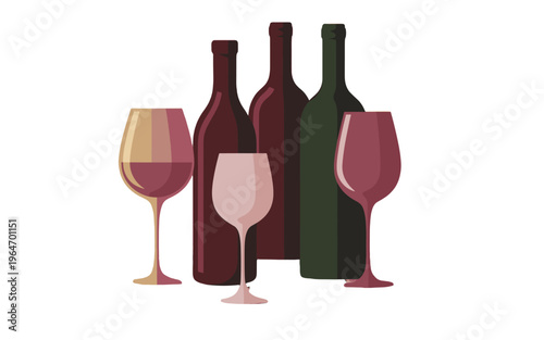 Wine Bottles and Glasses arranged for a tasting experience.