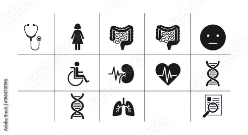 Medical Icons Set: Health Care, Science & Research, Diagnosis, Organs, Genetics