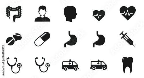 Medical Icons: Health Care, Doctor, Hospital, Medicine, Ambulance, Heartbeat