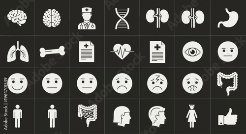 Medical Icons Set: Health, Anatomy, Emotions, and Human Figures