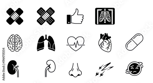 Medical Icons: Health, Diagnosis, Treatment, and Organ Symbols