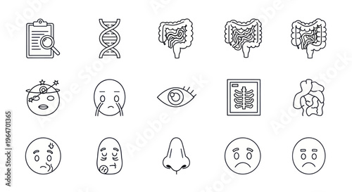 Medical Icons: Health, Illness, Anatomy, and Diagnostics Line Art Collection
