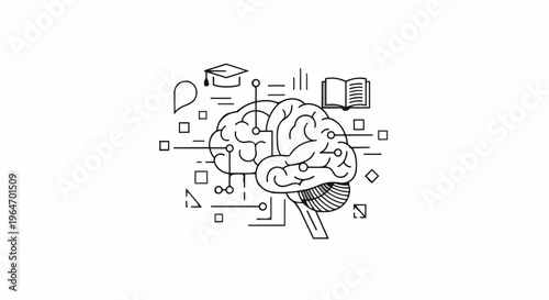 Brain with Education Symbols - A Conceptual Illustration of Learning and Knowledge.