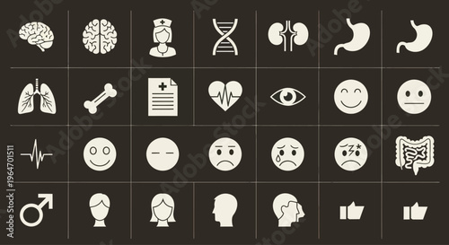 Medical Icons Set: Health, Anatomy, Emotions, and Science Symbols