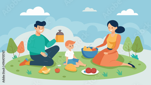 Two friends enjoying a picnic in a sunny park with food and drinks Vector