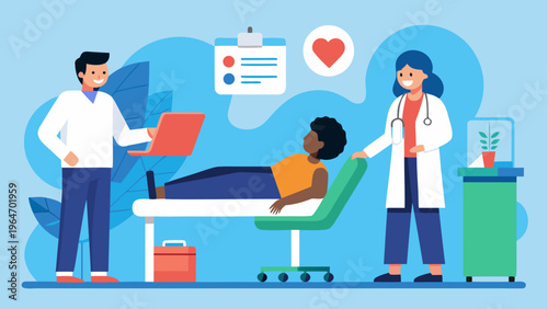 Healthcare professionals attending to a patient in a medical setting Vector