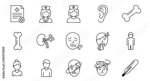 Medical Health Icons Set: Illness, Anatomy, and Healthcare Symbols