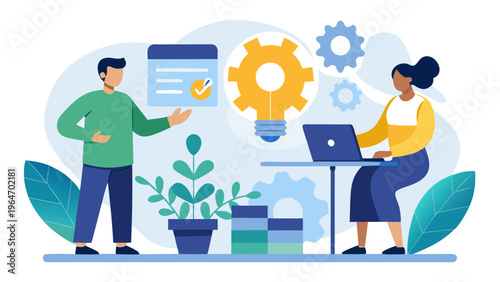 Team collaborating on digital project using modern technology and devices Vector