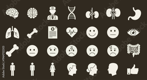 Human Anatomy Icons: Brain, Lungs, Kidneys, Stomach, DNA, Doctor, Emotions